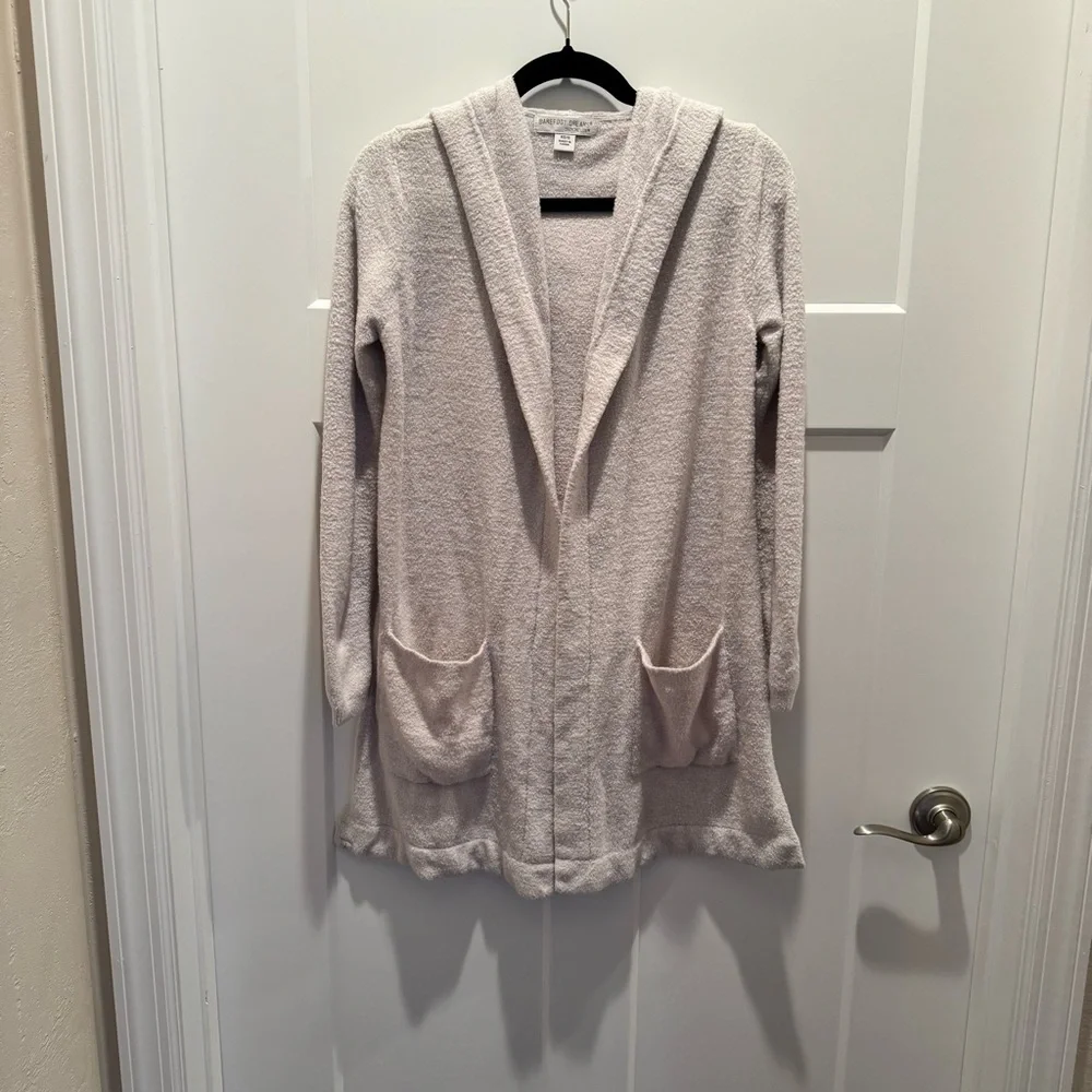 Barefoot Dreams CozyChic Lite Knit Hooded Cardigan with Pockets Stone Size XS/S